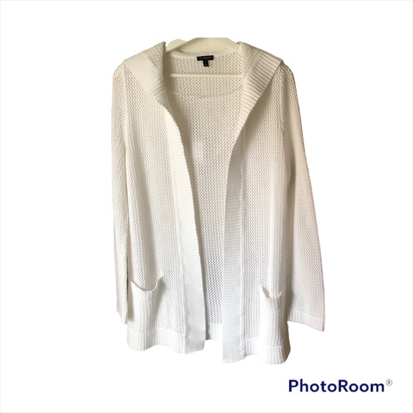 TALBOTS White 100% Cotton Long Cardigan Women’s Size Large Open Front Lo… - Picture 2 of 16